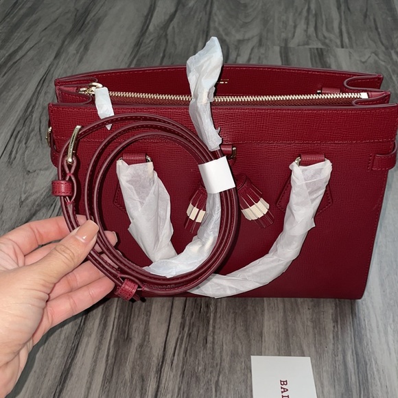 NWT Bally satchel taby crossbody red calf embossed - Picture 2 of 8